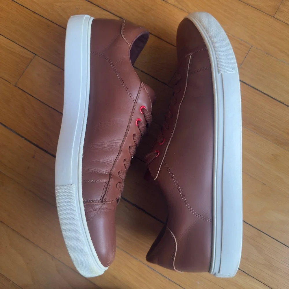 Brooks‎ Brothers Red Fleece Mens Cognac Brown Leather Low Top Sneakers Shoes